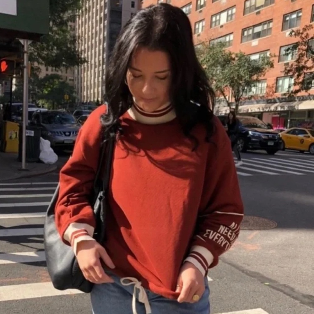 Zara TRF Cropped Turtleneck Sweatshirt Red “All I Need Is Everything”